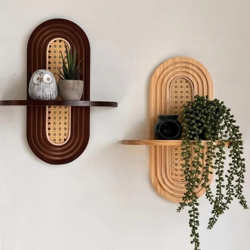 Wall Shelf Handmade Rattan & Wood Boho