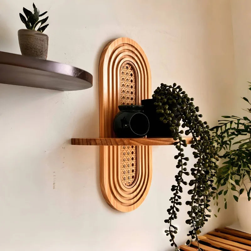 Wall Shelf Handmade Rattan & Wood Boho