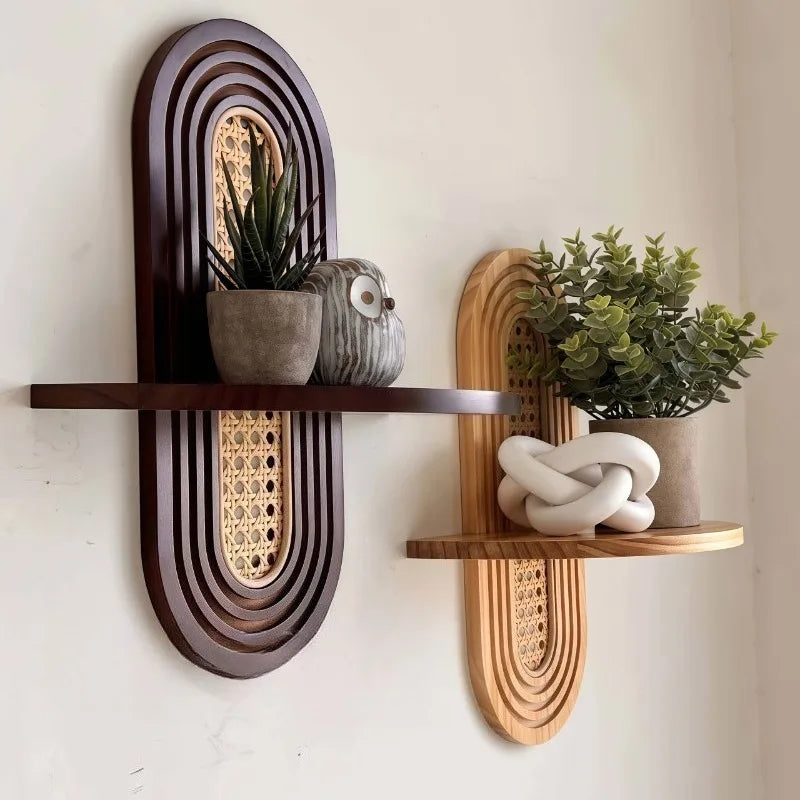 Wall Shelf Handmade Rattan & Wood Boho
