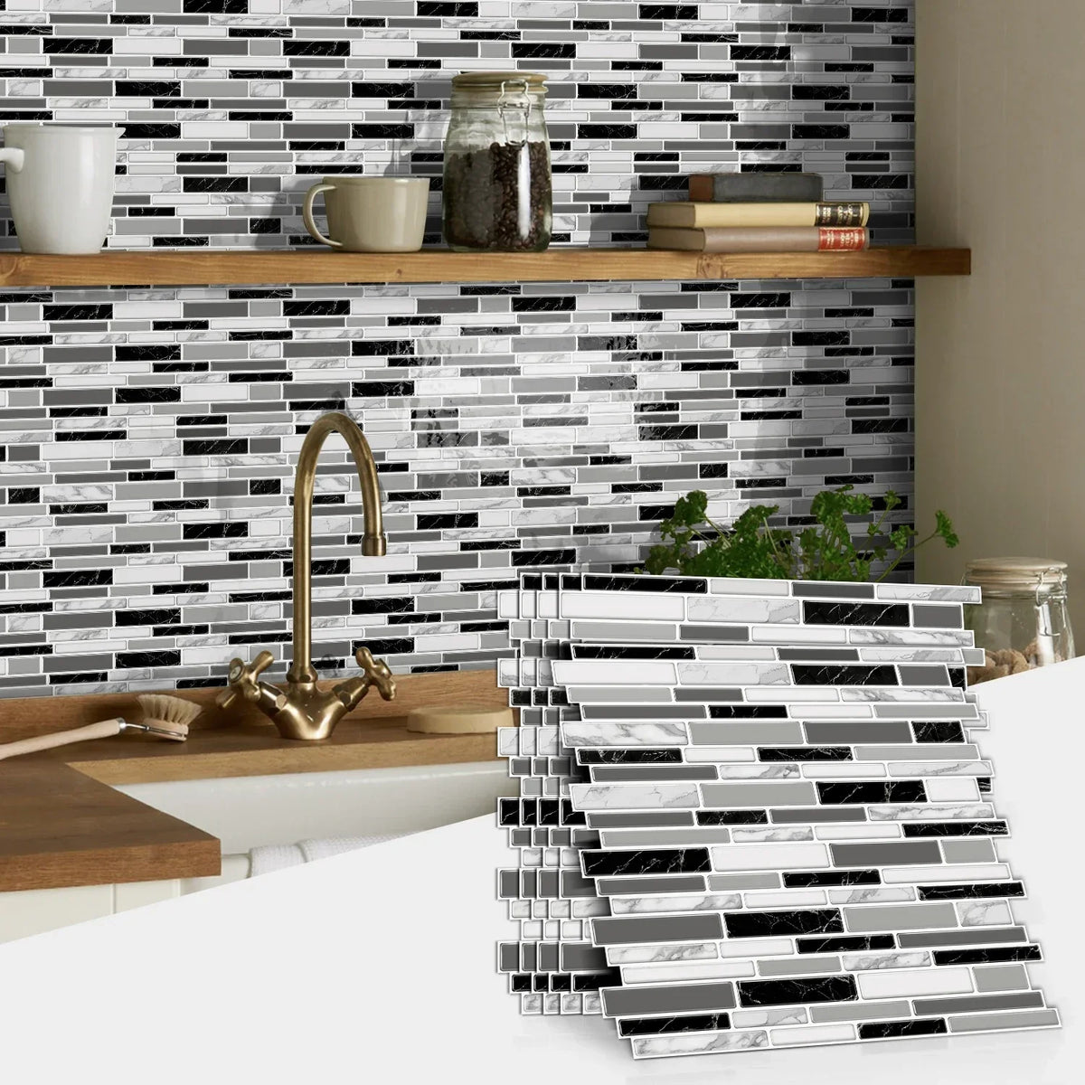 Wall Sticker Black & White Marble Self Adhesive Waterproof