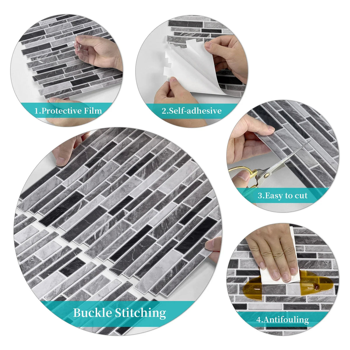Wall Sticker Black & White Marble Self Adhesive Waterproof