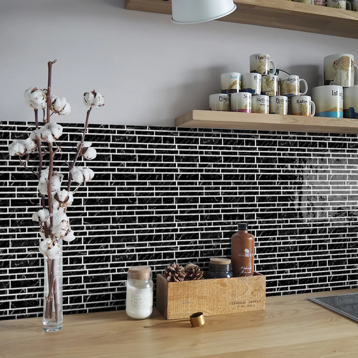 Wall Sticker Black & White Marble Self Adhesive Waterproof