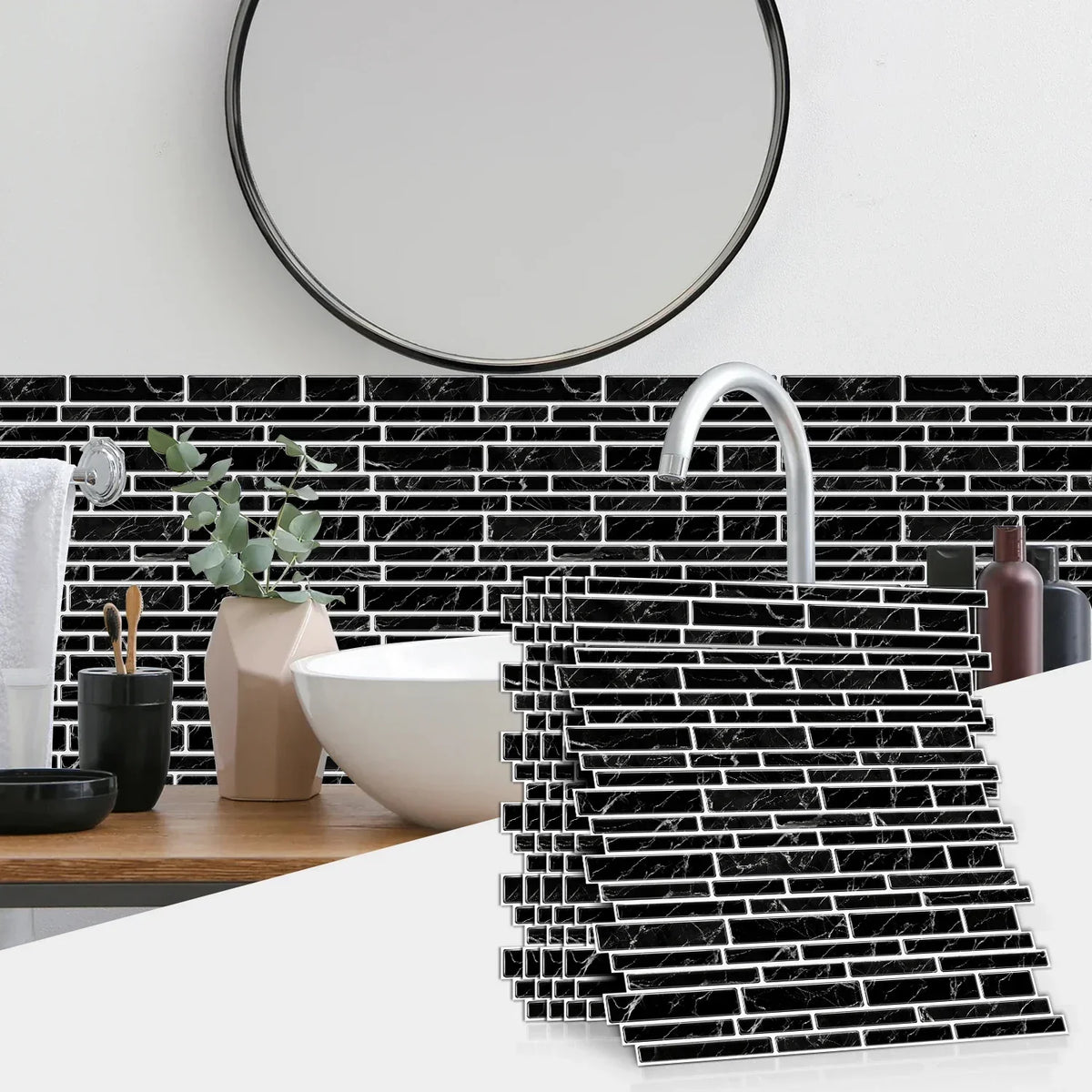 Wall Sticker Black & White Marble Self Adhesive Waterproof