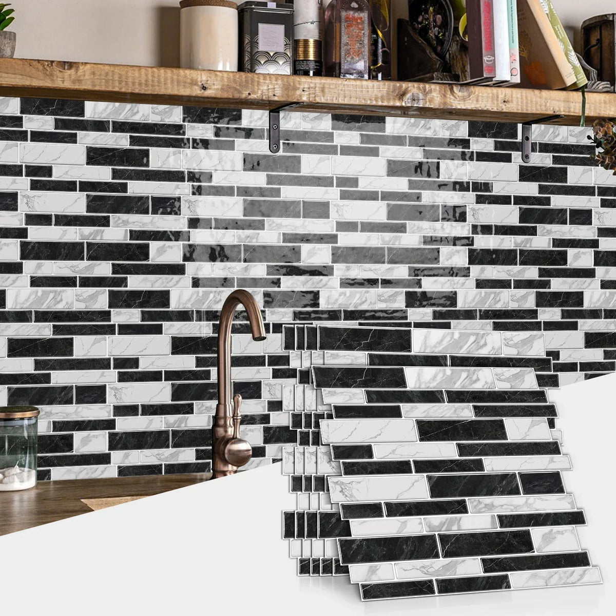 Wall Sticker Black & White Marble Self Adhesive Waterproof