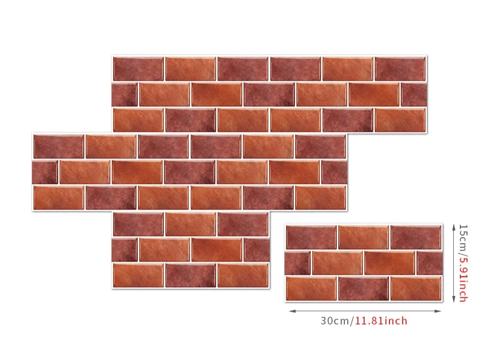 Wall Sticker Set Retro Brick Peel & Stick Water-Resistant