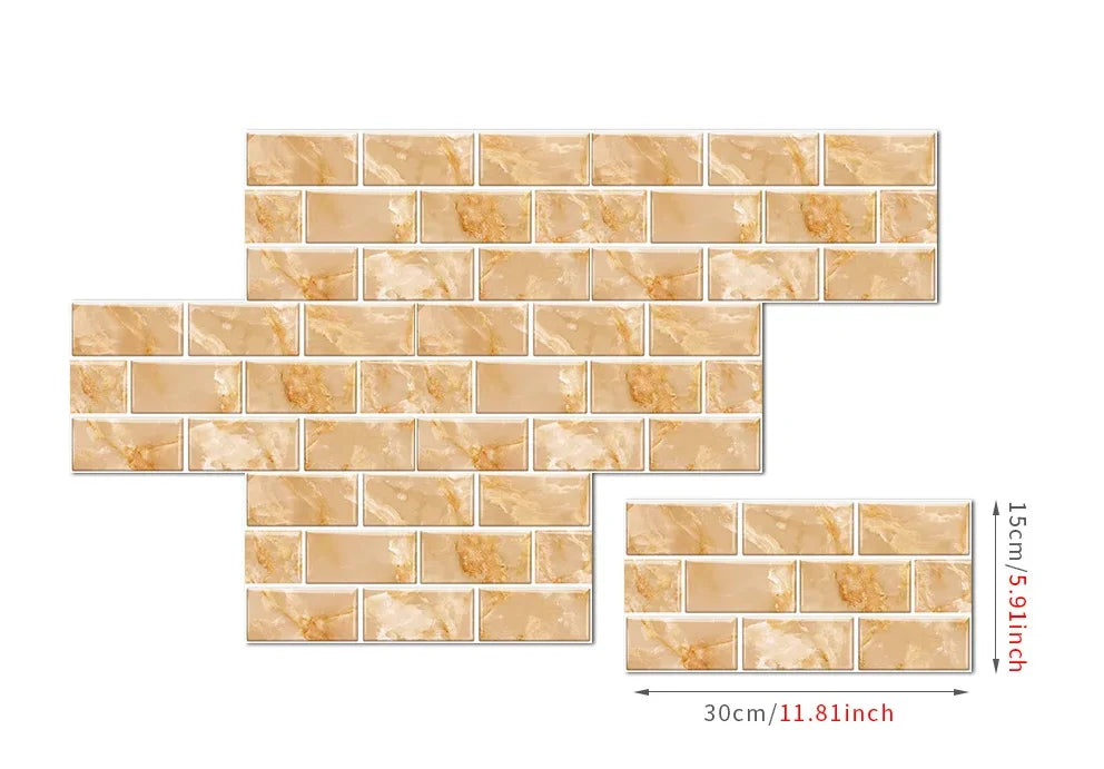 Wall Sticker Set Retro Brick Peel & Stick Water-Resistant