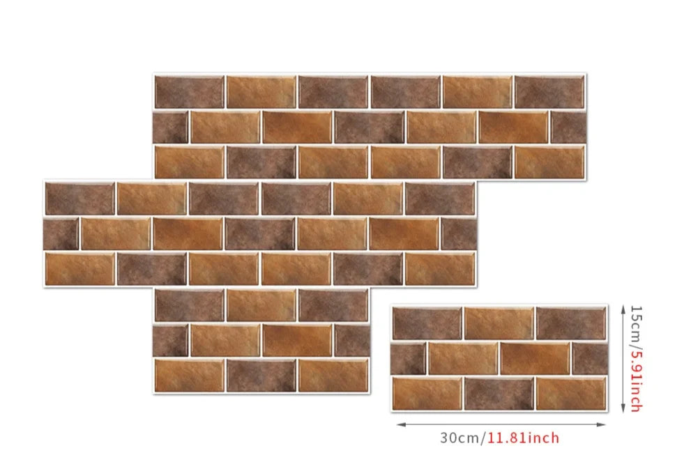 Wall Sticker Set Retro Brick Peel & Stick Water-Resistant