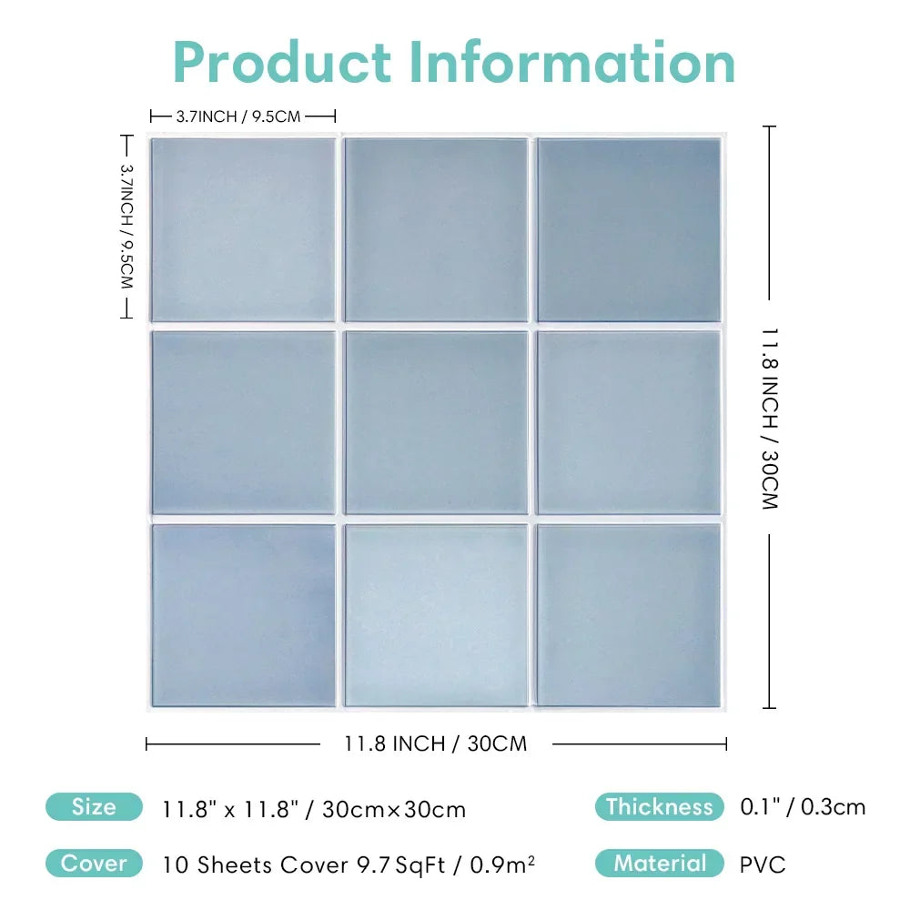 Wall Tile Panels Peel-And-Stick 3D Embossed Set of 10