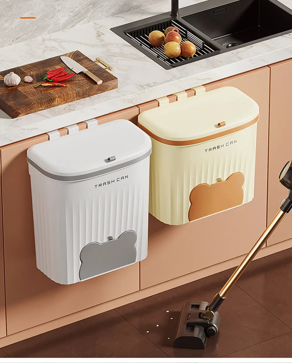 Wall Trash Can Space-Saving Roll-Top Lid