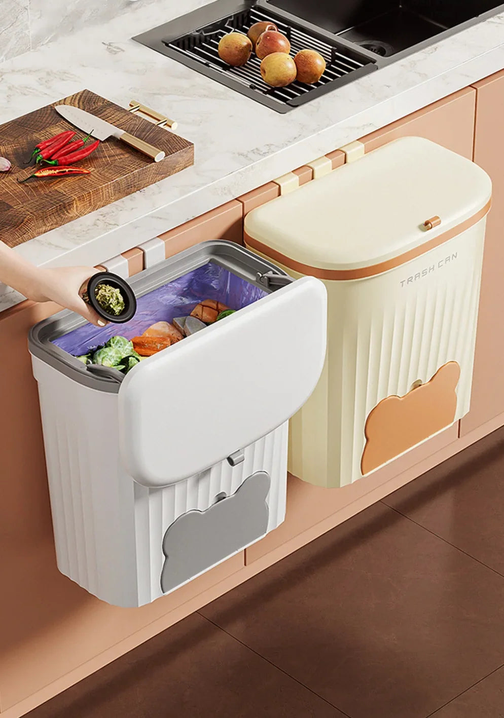 Wall Trash Can Space-Saving Roll-Top Lid