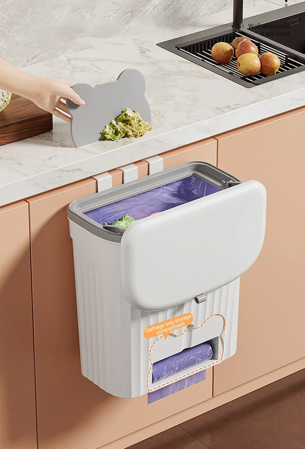 Wall Trash Can Space-Saving Roll-Top Lid