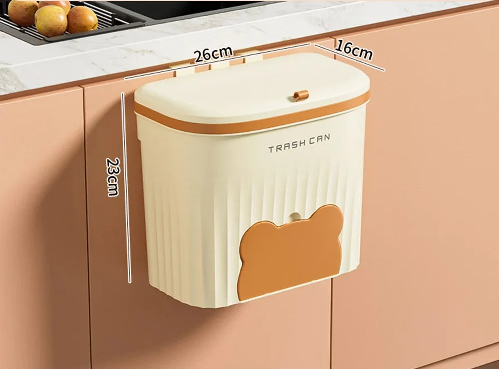 Wall Trash Can Space-Saving Roll-Top Lid