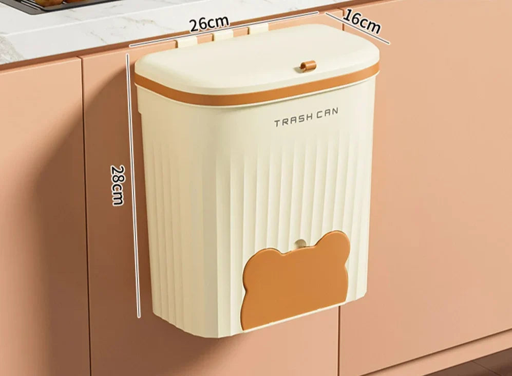 Wall Trash Can Space-Saving Roll-Top Lid