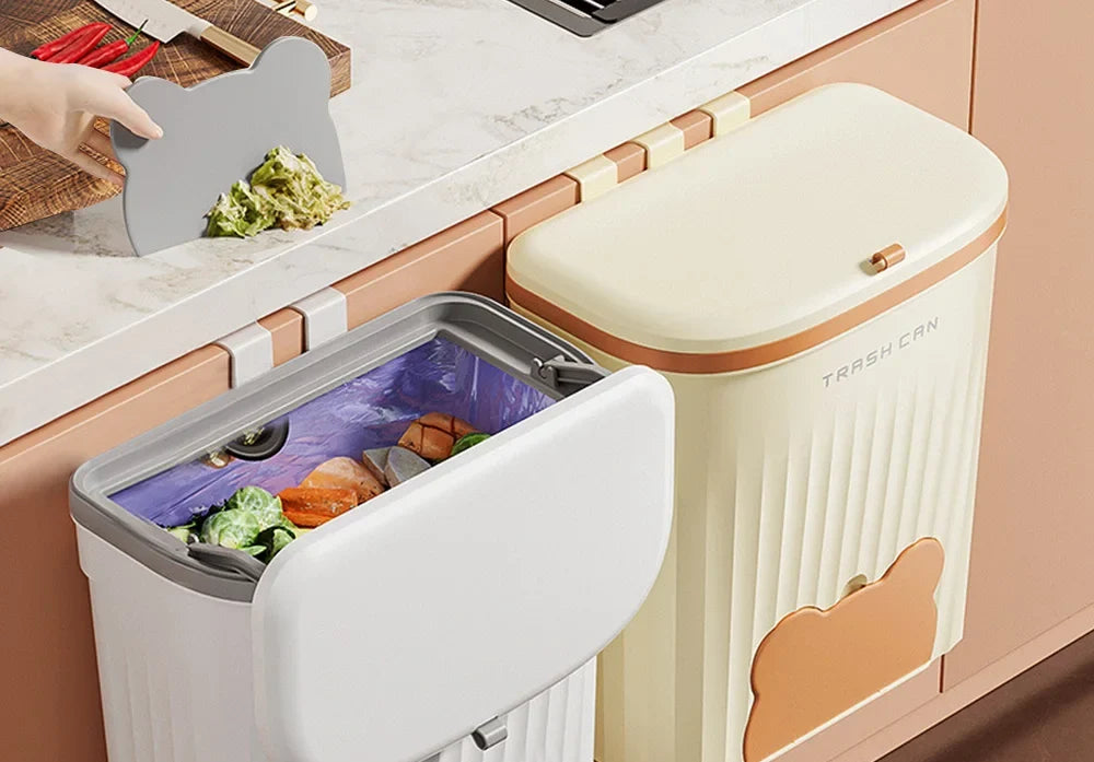 Wall Trash Can Space-Saving Roll-Top Lid