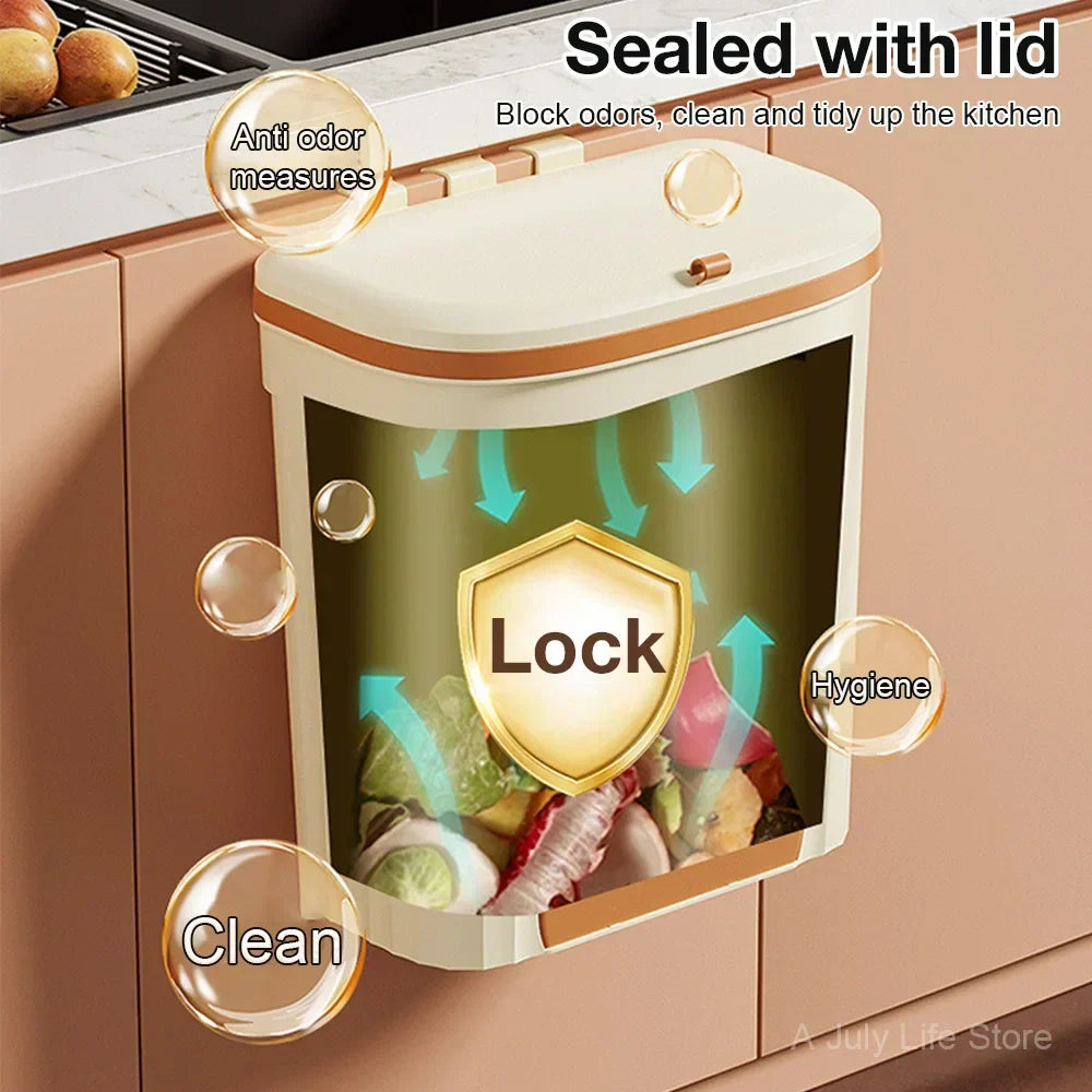 Wall Trash Can Space-Saving Roll-Top Lid