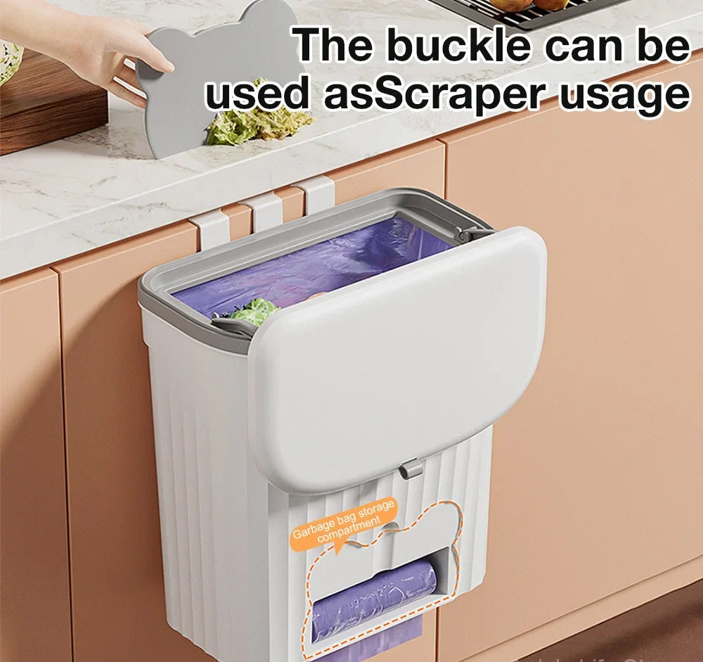 Wall Trash Can Space-Saving Roll-Top Lid