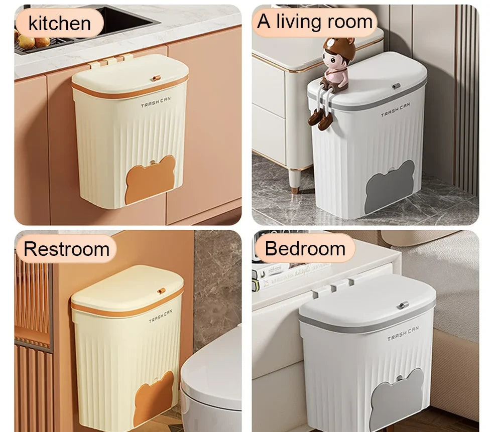 Wall Trash Can Space-Saving Roll-Top Lid