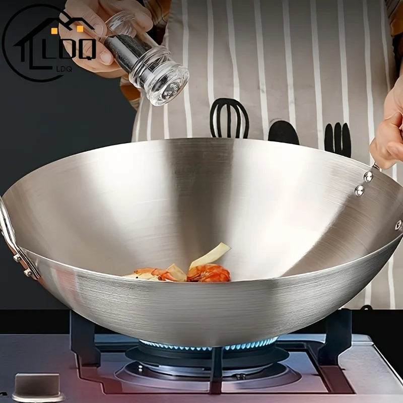 Wok Thick Uncoated Stainless Steel Dual Handles