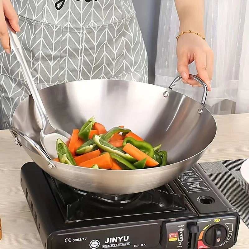 Wok Thick Uncoated Stainless Steel Dual Handles