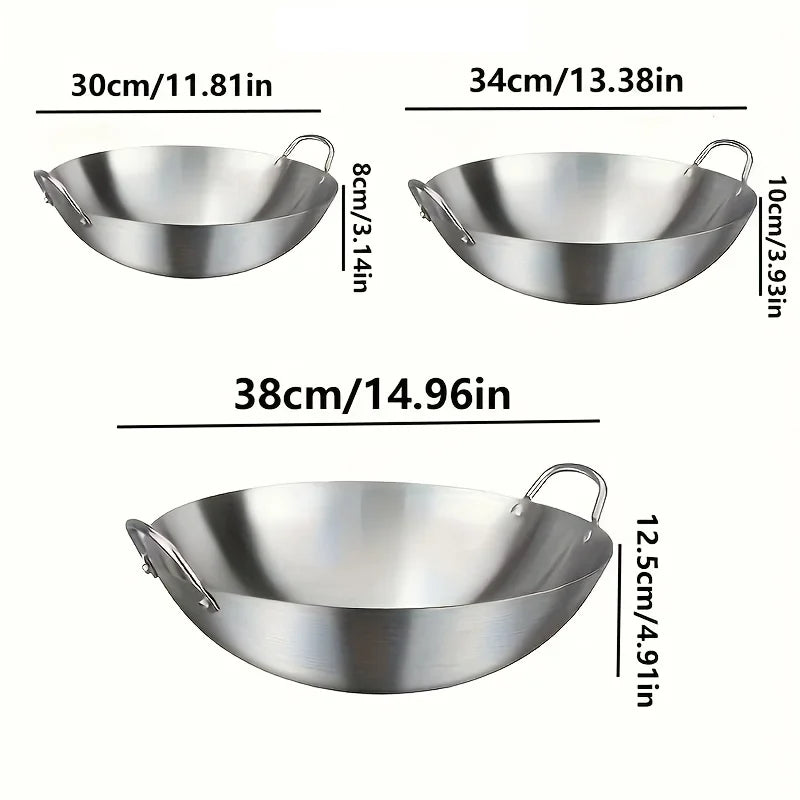 Wok Thick Uncoated Stainless Steel Dual Handles