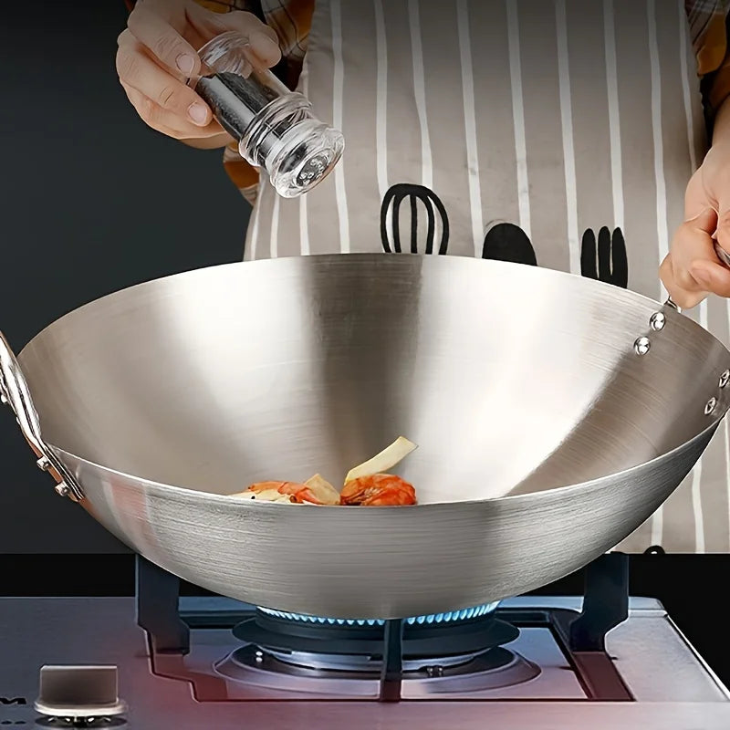Wok Thick Uncoated Stainless Steel Dual Handles