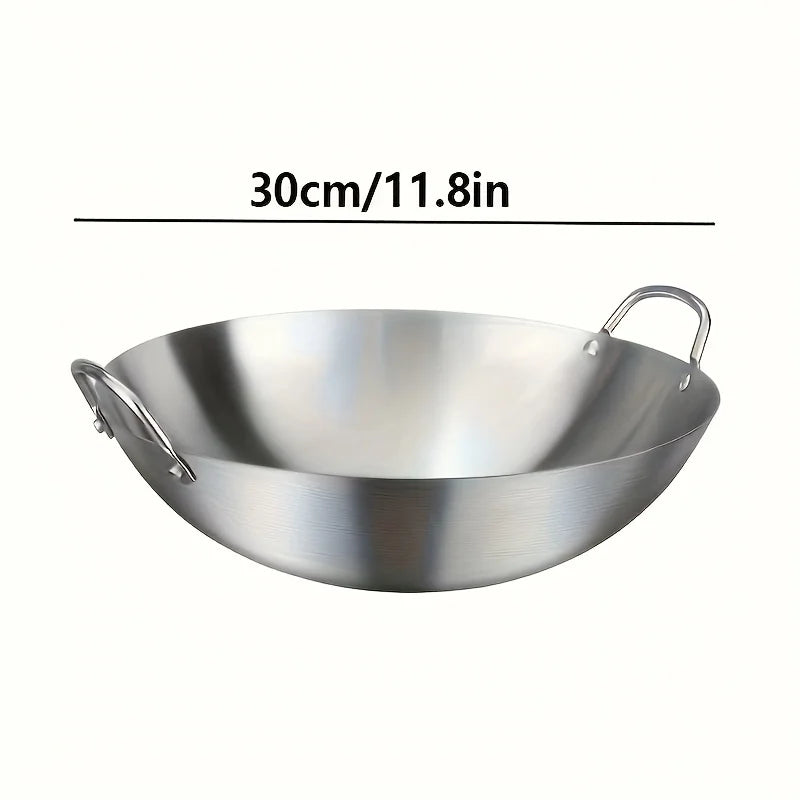 Wok Thick Uncoated Stainless Steel Dual Handles