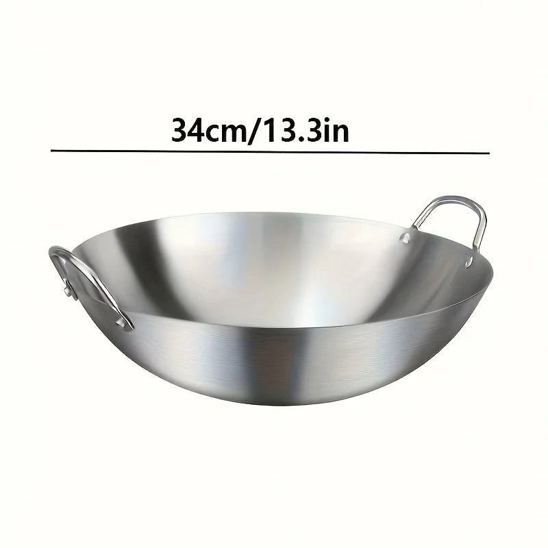 Wok Thick Uncoated Stainless Steel Dual Handles
