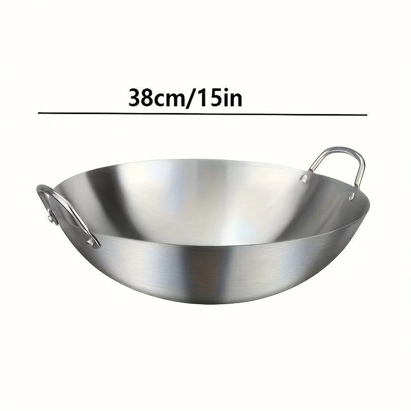 Wok Thick Uncoated Stainless Steel Dual Handles