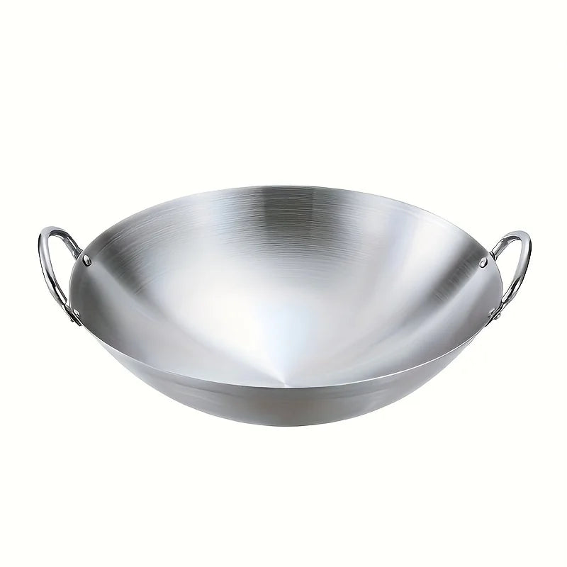 Wok Thick Uncoated Stainless Steel Dual Handles