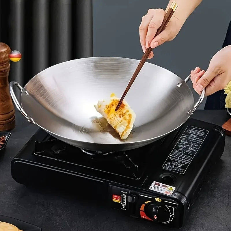 Wok Thick Uncoated Stainless Steel Dual Handles