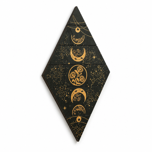 Wooden Rhombus Moon Phases Hanging Wall Art