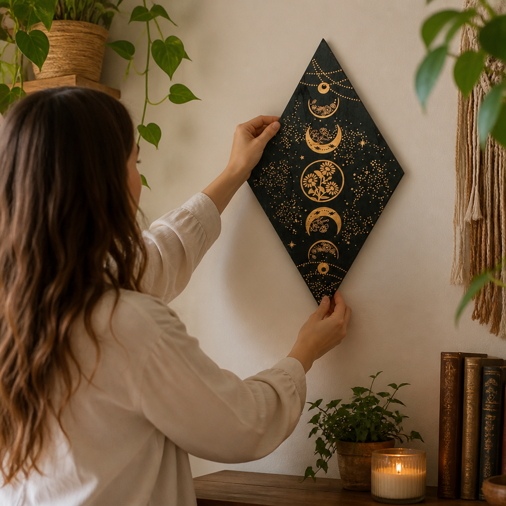 Wooden Rhombus Moon Phases Hanging Wall Art