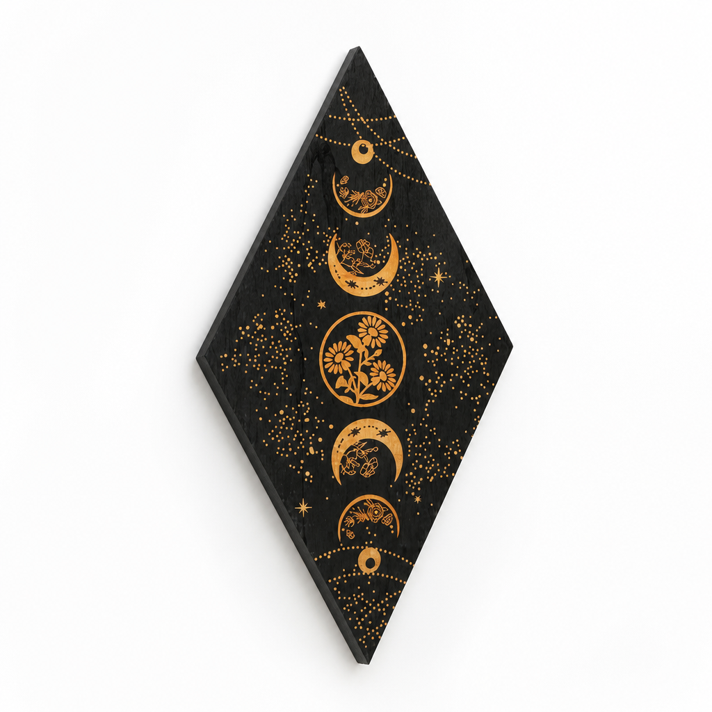 Wooden Rhombus Moon Phases Hanging Wall Art